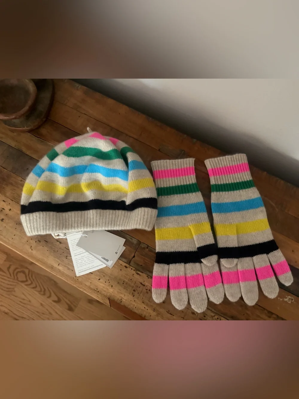 Boden Cashmere Beanie Hat and Glove Set